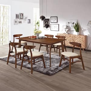 Nereida 7-Piece Rectangular Solid Wood Top Beige Table Set