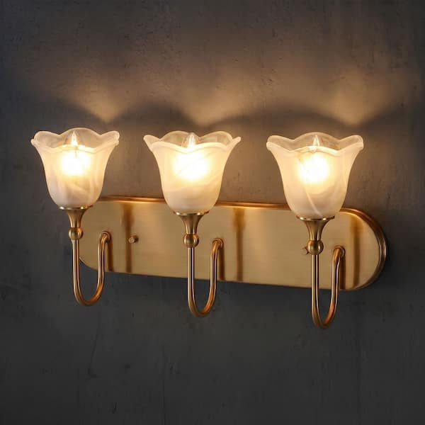 17.7 in. 3 Light Gold Vanity Light with Frosted Glass Shade