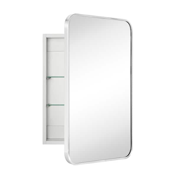 TEHOME Garnes 16.5 in. W x 24 in. H Rectangular Recessed or Surface Mount Medicine Cabinet with Mirror in Polished Nickel