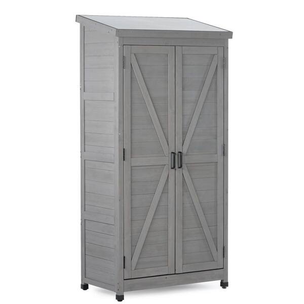 34 in. W x 21 in. D x 69 in. H Gray Wood Outdoor Storage Cabinet