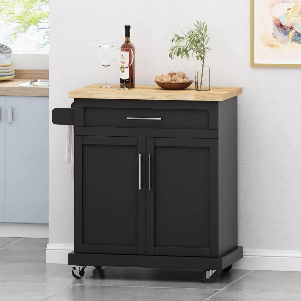 Noble House Mingo Black Kitchen Cart with Space 105039 The