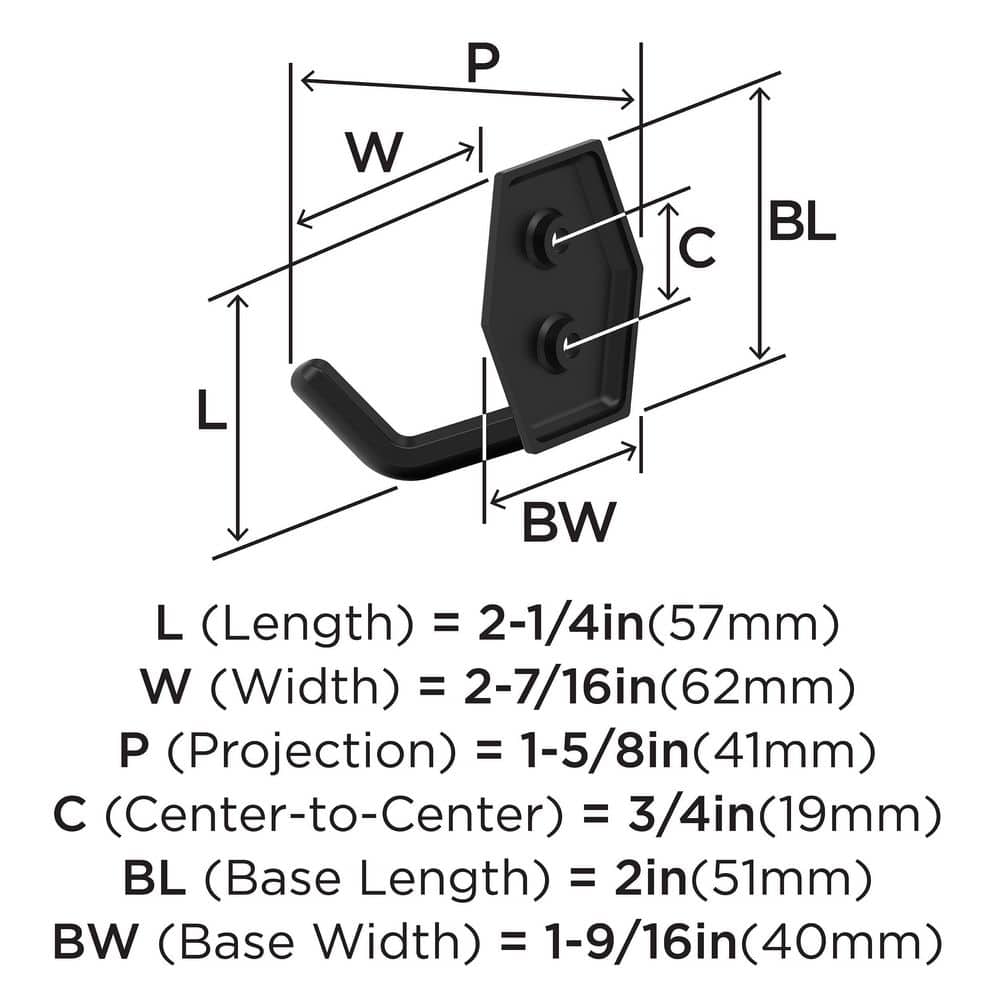 Matte Black Double Prong Metal Wall Hook