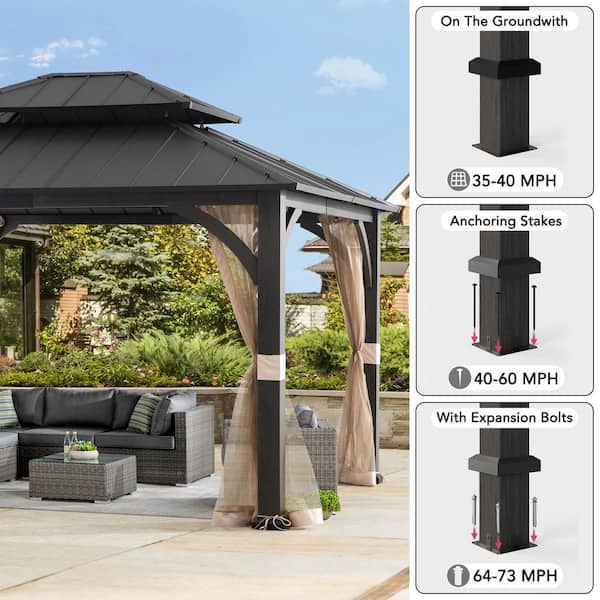 Sunjoy 13 ft. x 15 ft. Churchill Hard Top Gazebo with Netting