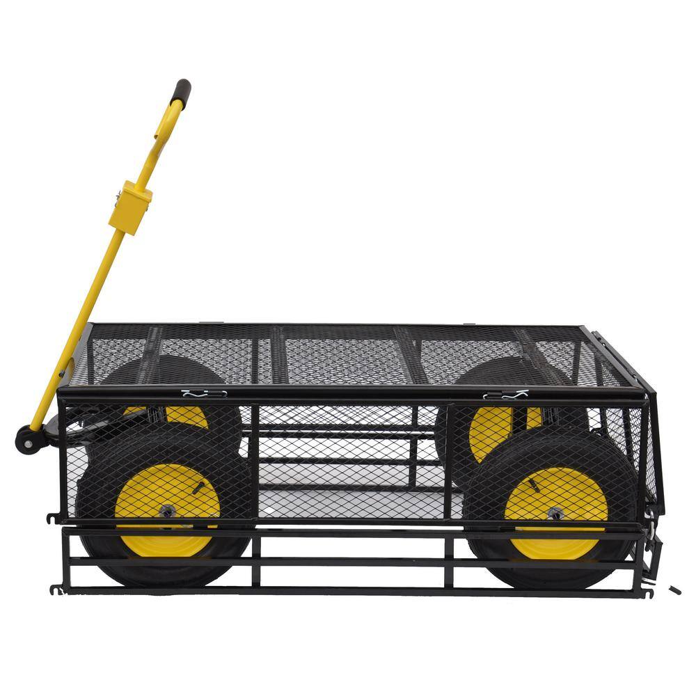 Large Black and Yellow Metal Garden Cart with Pneumatic Tires
