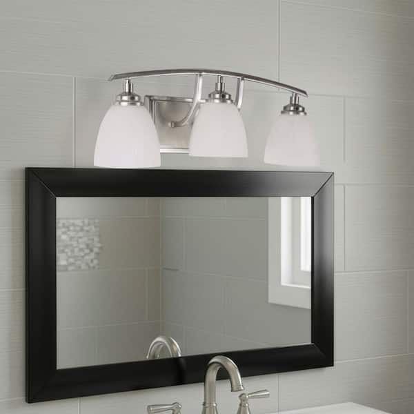 Tackwood 24 in. 3-Light Satin Platinum Contemporary Vanity Light with Alabaster Glass Shades