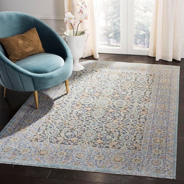 Provance 4 ft. x 6 ft. Blue/Green Border Oriental Area Rug