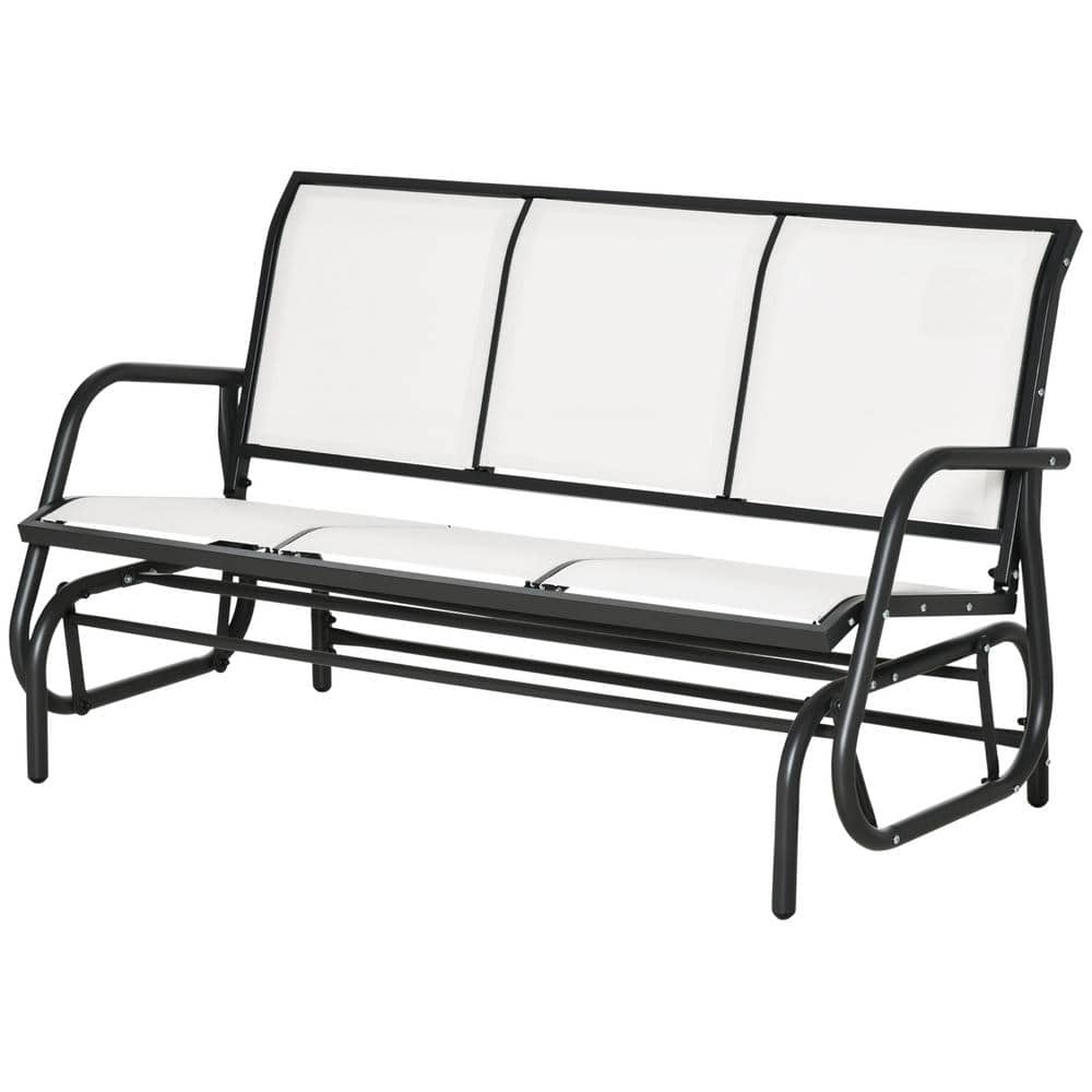 Cream White Metal Frame 3-Seater Outdoor Glider Bench