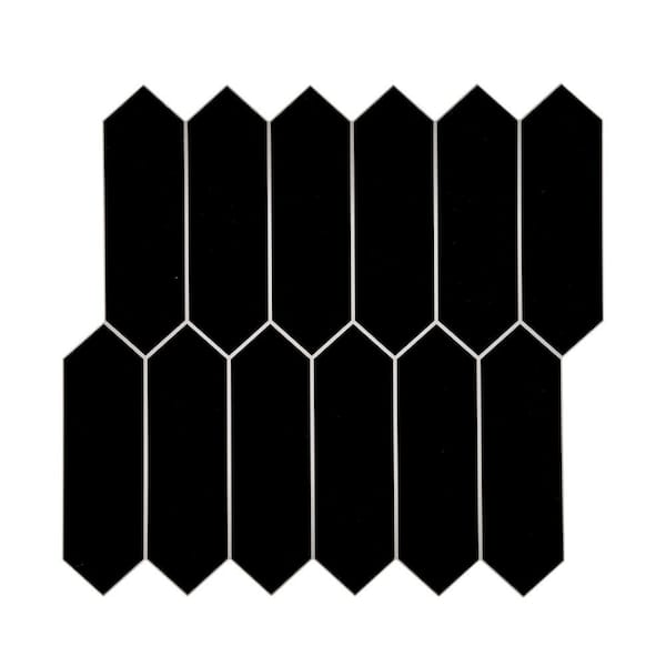 sunwings Long Hexagon 12 in. x 11.22 in. Black Peel and Stick Backsplash Stone Composite Wall Tile (10 Tiles, 9.35 sq. ft.)