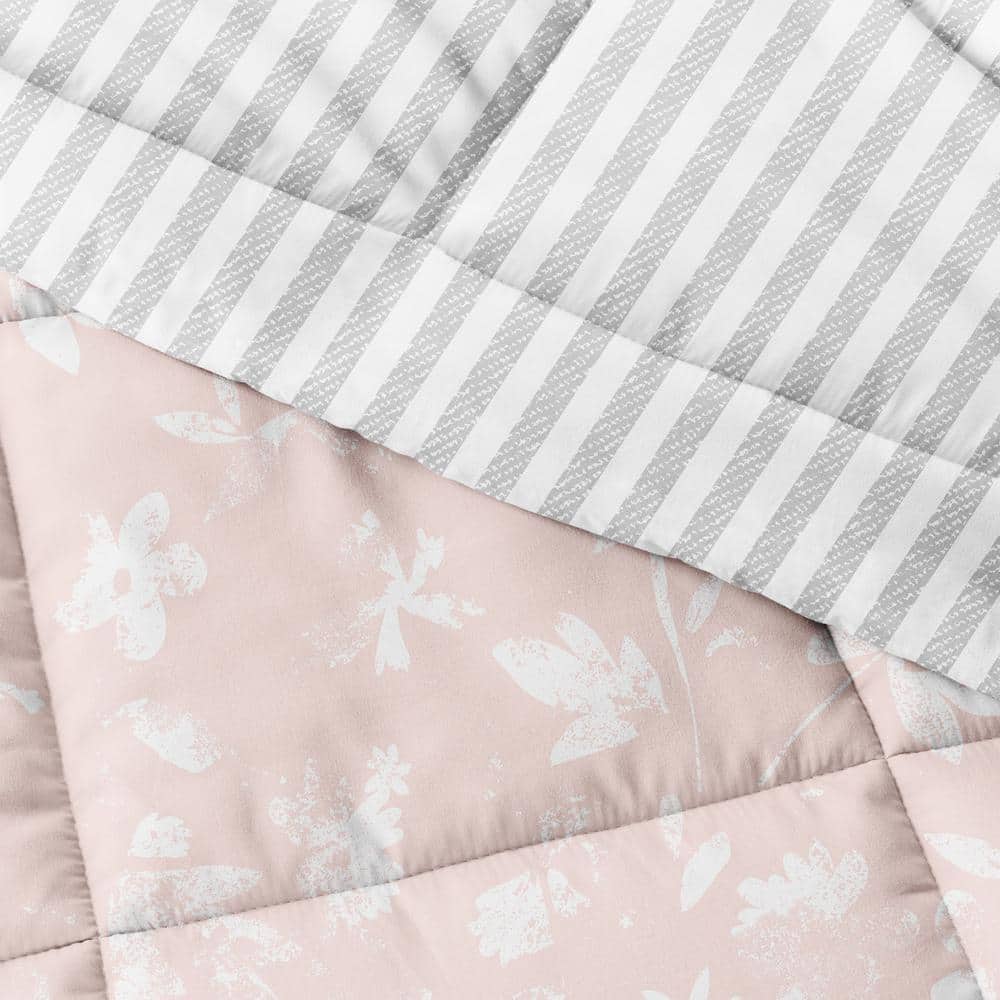 Pink Floral Reversible Down Alternative Full Comforter Set
