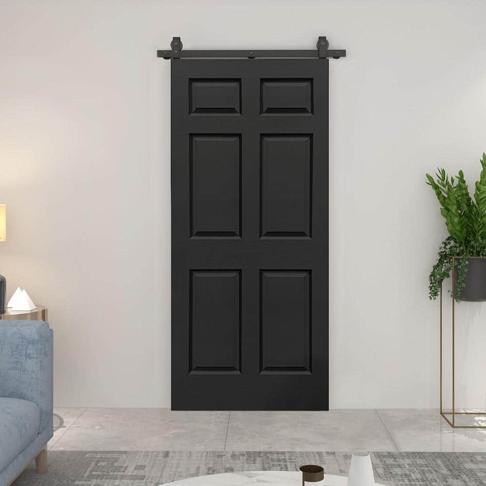 36 in. x 80 in. Black MDF Bi-Fold Barn Door with Hardware