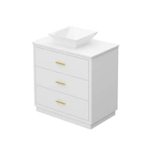 29.9 in. W x 18.1 in. D x 34.1 in. H Freestanding Bath Vanity in White with White Marble Top and 3-Drawers