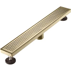 28 in. Linear Stainless Steel Shower Drain with Square Hole Pattern and Zirconium Gold Plating