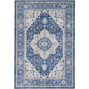 Fulton Navy Ivory Doormat 2 ft. x 3 ft. Center medallion Traditional Area Rug