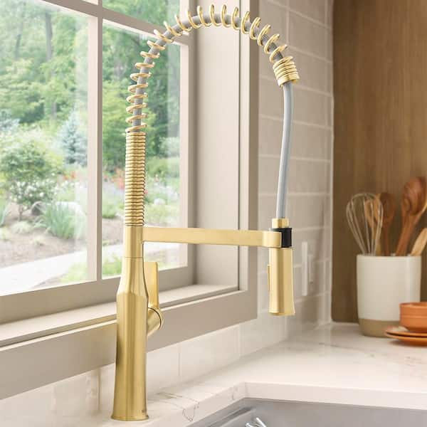 Bianca Brushed Gold 23.75 in. H Pull Down Sprayer Kitchen Faucet with 360° Spout Swivel