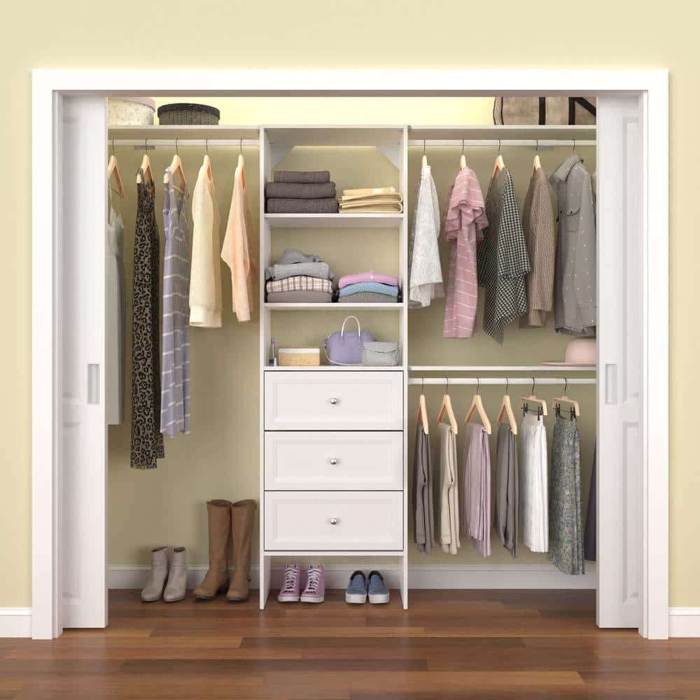 Pure White Adjustable Closet System with Drawers and Shelves