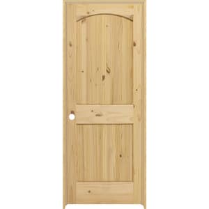 28 in. x 80 in. 2-Panel Archtop Right-Hand Unfinished Knotty Pine Wood Single Prehung Interior Door with Bronze Hinges