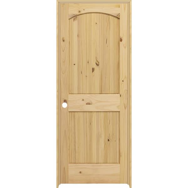 Steves & Sons 28 in. x 80 in. 2-Panel Archtop Right-Hand Unfinished Knotty Pine Wood Single Prehung Interior Door with Bronze Hinges