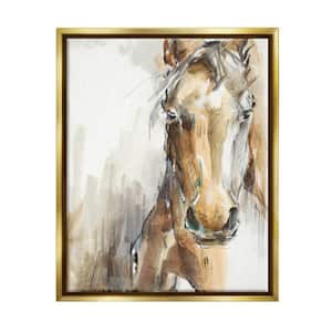 Horse Portrait Orange Animal Watercolor Painting by Ethan Harper Floater Frame Animal Wall Art Print 31 in. x 25 in.