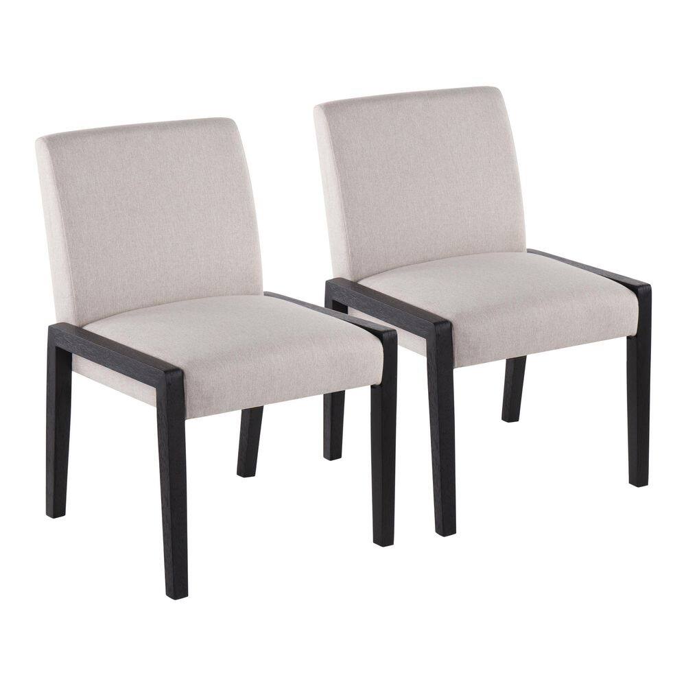 Carmen Beige Fabric and Black Wood Velvet Dining Chairs - Set of 2