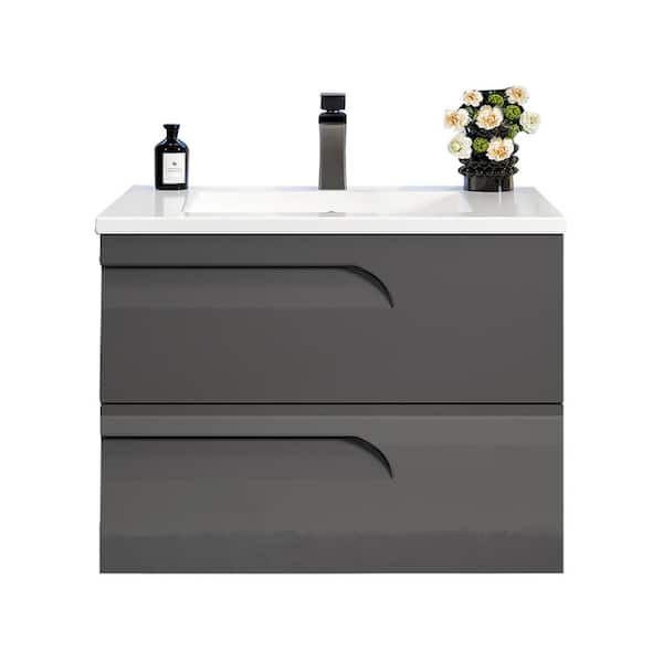 Joy 32 in. Single Sink Gray Floating Bath Vanity with White Porcelain Top (Assembled)