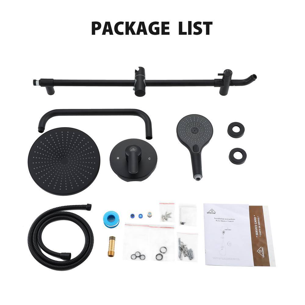 10-Inch Black Round Handheld Rain Shower System with Adjustable Height