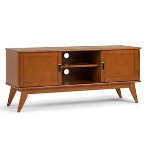 Draper Solid Hardwood 60 in. Wide Mid Century Modern TV Media Stand in Teak Brown for TVs Up to 65 in.