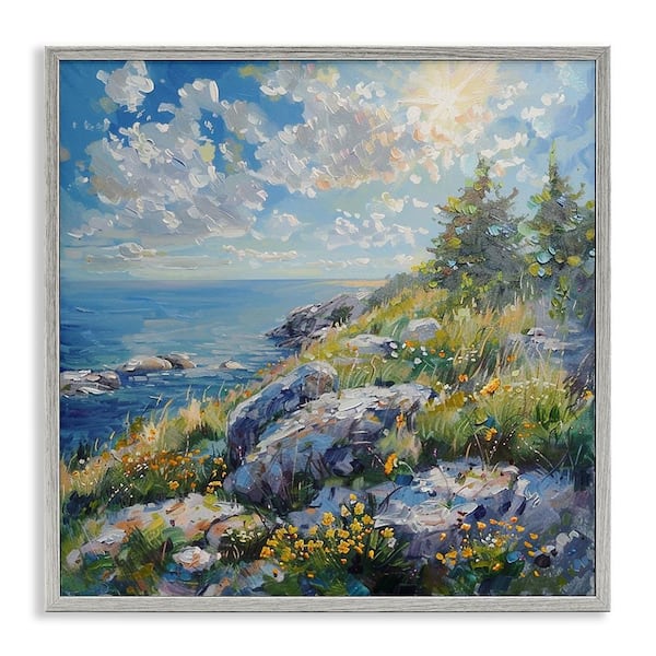 Stupell Industries Cliffside Sea View by LSR Design Studio Gray Framed Nature Giclee Art Print 24 in. x 24 in.