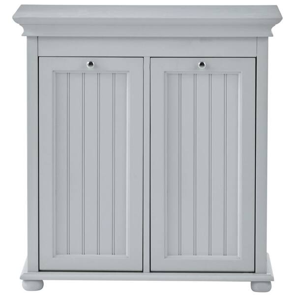 Home Decorators Collection Hampton Bay Dove Grey Double Tilt-Out Beadboard Hamper (26 in. W)
