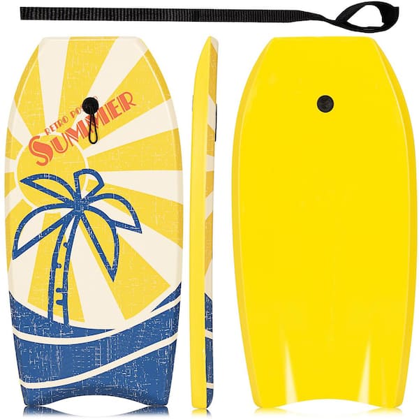 Costway 37 in. Yellow HEPE Surfboard Foamie Lightweight Bodyboard Surfing Beach Ocean Leash EPS Core
