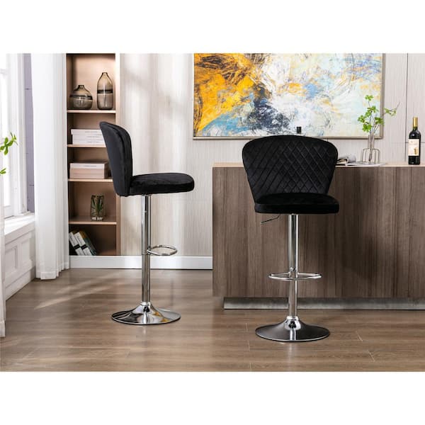 46 In Black Solid Wood Frame, Wooden Bar Stool With Iron Legs