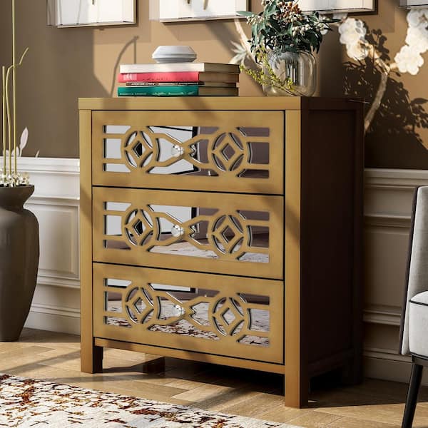 GOSALMON Natural Wooden Storage Cabinet with 3 Drawers and