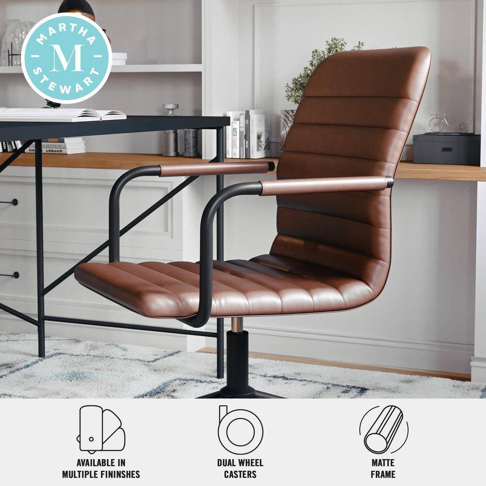 Saddle Brown Faux Leather Swivel Office Chair with Bronze Frame