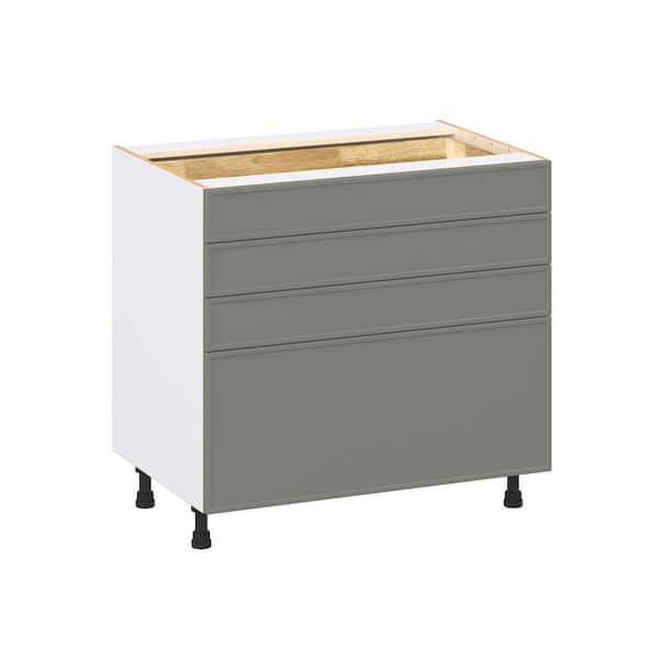 Fairview Moss Green Slim Shaker Assembled Base Kitchen Cabinet with 4-Drawers (36 in. W x 34.5 in. H x 24 in. D)