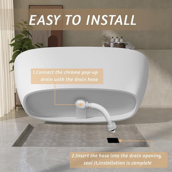 Getpro 63 in. x 33 in. Solid Surface Soaking Bathtub with Center