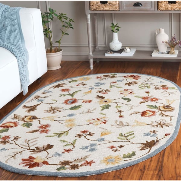 Chelsea 5 ft. x 7 ft. Oval Ivory/Green Traditional Floral Vine Area Rug