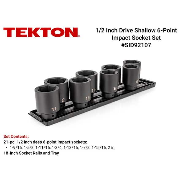 TEKTON 1/2 Inch Drive Deep 6-Point Impact Socket Set with Rails
