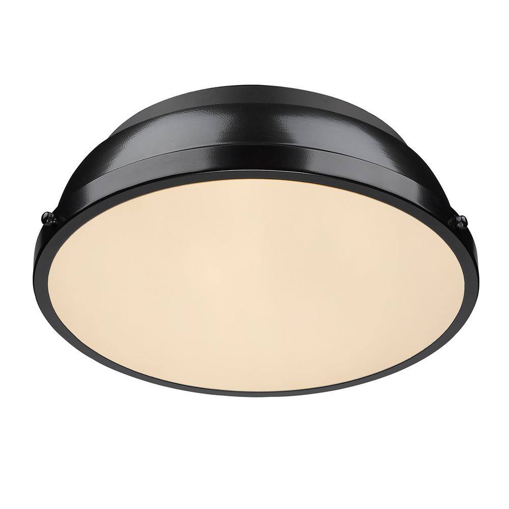 Duncan 14" Matte Black and Brass Vintage-Inspired Flush Mount