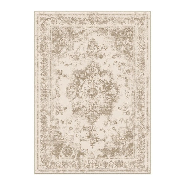 Jane Eyre Beige 3 ft. x 5 ft. Vintage Medallion Distressed Area Rug