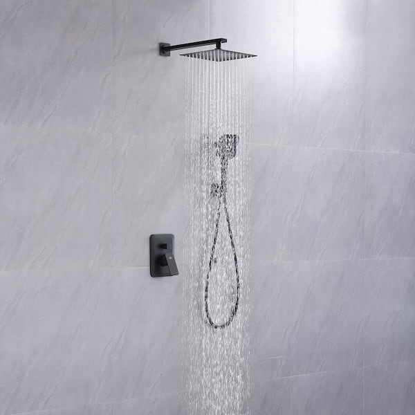 3-Spray Wall Mount Handheld Shower Head 1.8GPM 9.8in. Soft Rain Shower Head with Pressure Balanced Valve in Matte Black