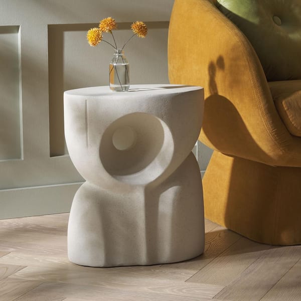 SAFAVIEH Abbi 14.96 in. White Round Concrete End Table