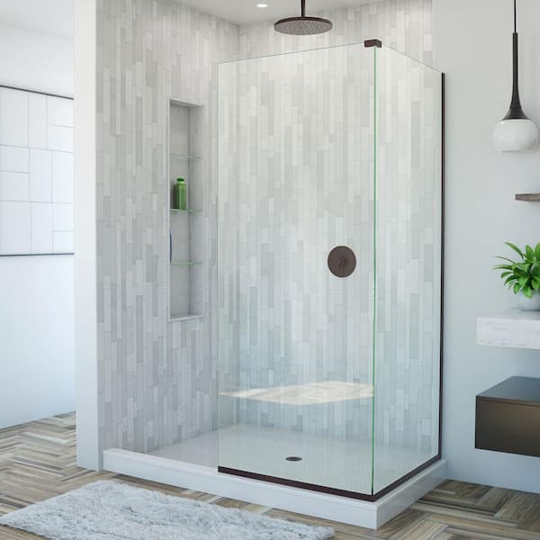 DreamLine Linea 30 in. x 34 in. x 72 in. Semi-Frameless Corner Fixed Shower Screen in Oil Rubbed Bronze