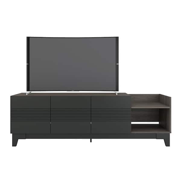 Nexera Influence 72 in. Bark Grey and Charcoal Grey TV Stand Fits TV's up to 80 in. with 3-Doors