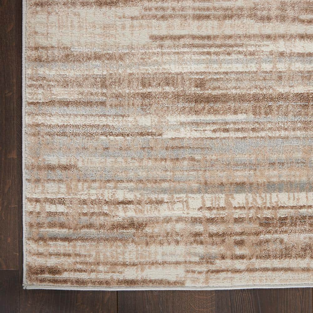 Ivory Grey Abstract Synthetic Rectangular Area Rug 8' x 11'