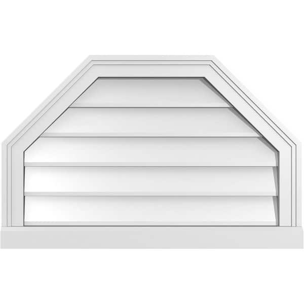 Ekena Millwork 28" x 18" Octagonal Top Surface Mount PVC Gable Vent: Non-Functional with Brickmould Sill Frame