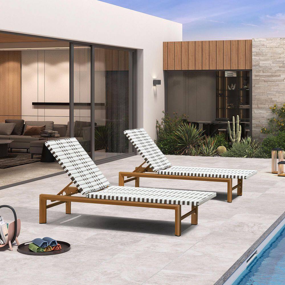 Oversized 2-Pieces Straight Woven Rattan Aluminum Adjustable Outdoor Lounge Chaise in Teak Finish, Dark Gray and White price history on PriceWatchPro