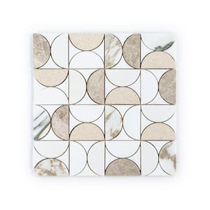 Halfmoon Vanilla Cream 12 in. x 12 in. Circles Honed Marble Wall and Floor Mosaic Tile (10 sq. ft./Case)