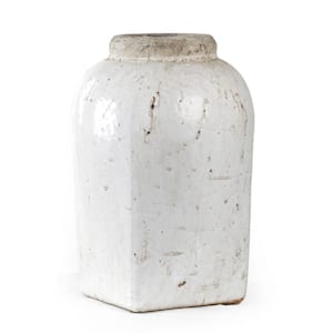 Stoneware Distressed White Medium Decorative Vase