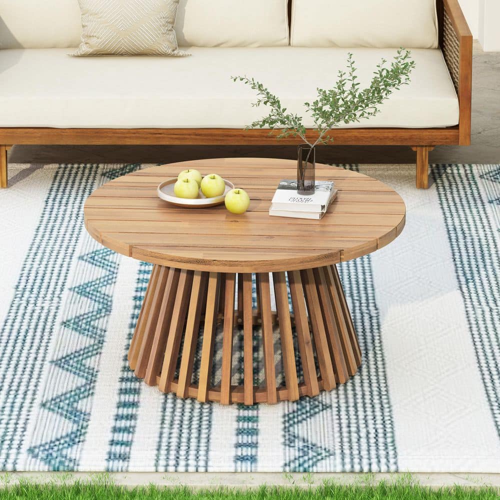 Harper & Bright Designs Light Teak Round Acacia Wood Patio Outdoor ...