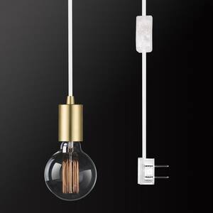 Emile 1-Light Brass Plug-In Exposed Socket Pendant with 15 ft. White Cloth Cord and In-Line On/Off Rocker Switch