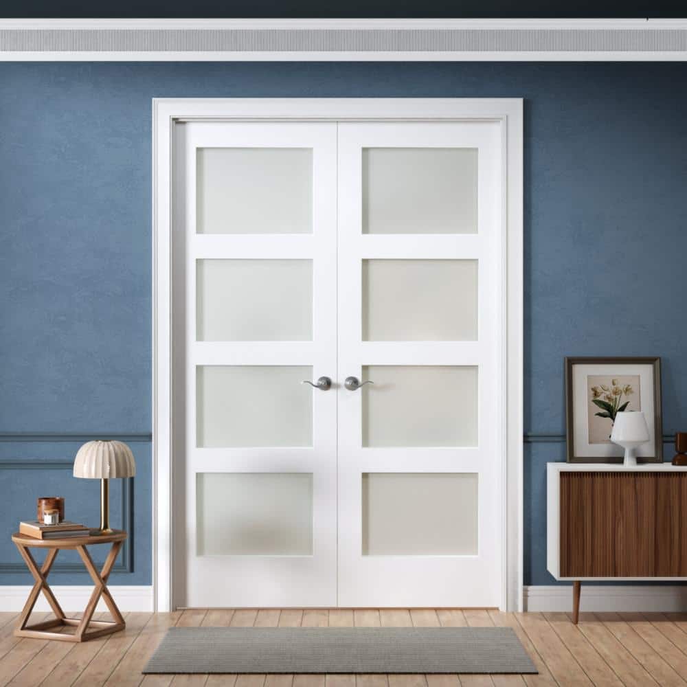 56 in. x 80 in. Ready-to-Prehung Interior Double French Door 4-Lite Frosted Glass Solid Core White Primed with Jamb Kit price history on PriceWatchPro